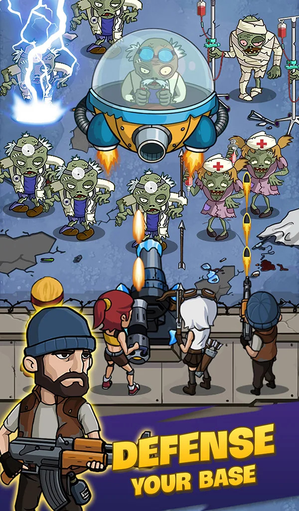 《Zombie War Idle Defense Game》殭屍戰爭 喪屍末日 建造避難所 組建傳奇英雄 保護文明 | 自動放置塔防 完成任務 收集金幣、鑽石 升級武器、英雄和砲塔
