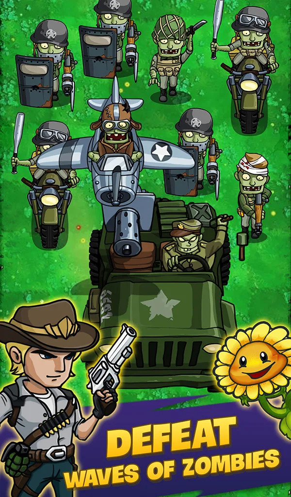 《Zombie War Idle Defense Game》殭屍戰爭 喪屍末日 建造避難所 組建傳奇英雄 保護文明 | 自動放置塔防 完成任務 收集金幣、鑽石 升級武器、英雄和砲塔