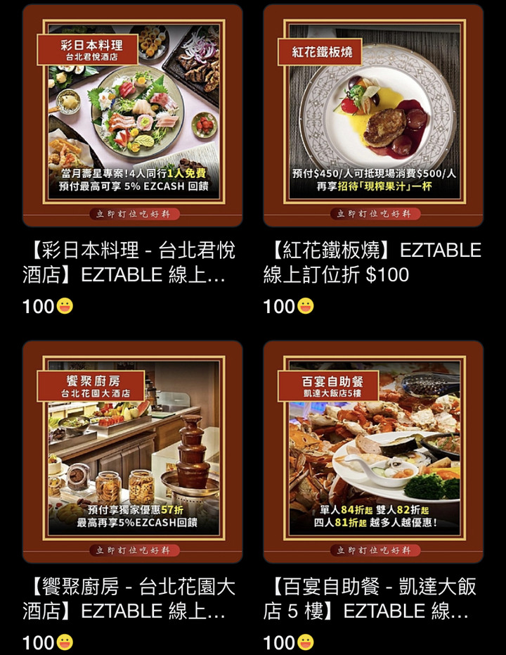 Eztable新一批知名餐廳的百元折價券