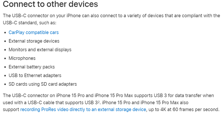 關於iPhone 15 USB-C 充電及連線蘋果官方說明