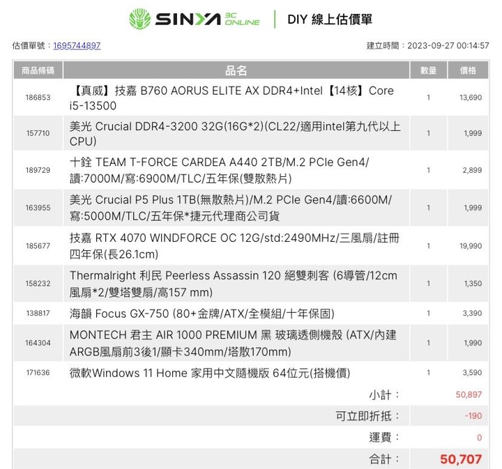 健檢新手組裝電腦50K以內