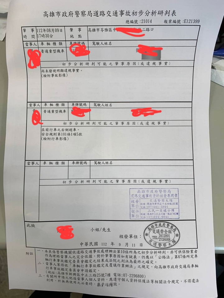 機車右轉被後方機車相撞