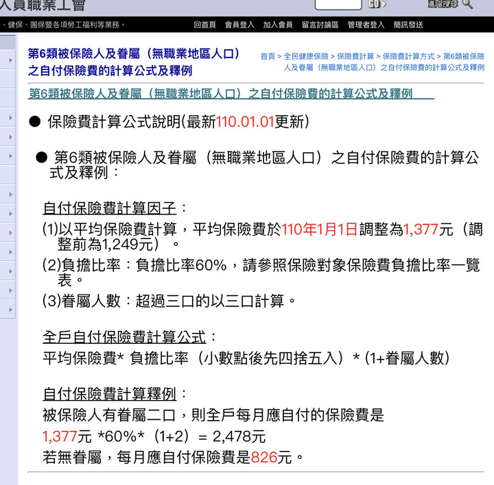 健保第六類眷屬費率問題