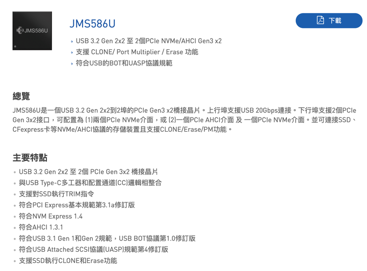 請推薦 NVMe PCIe M.2 SSD 上行支援 20Gbps 外接盒