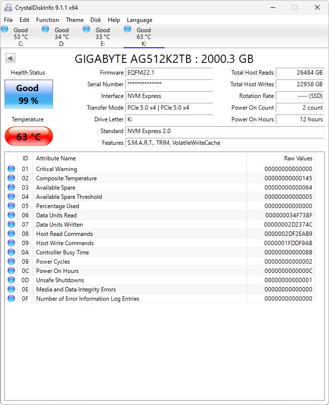 【開箱簡測】GIGABYTE AORUS Gen5 12000 PCIe 5.0x4 2TB SSD 效能簡測 (圖多)