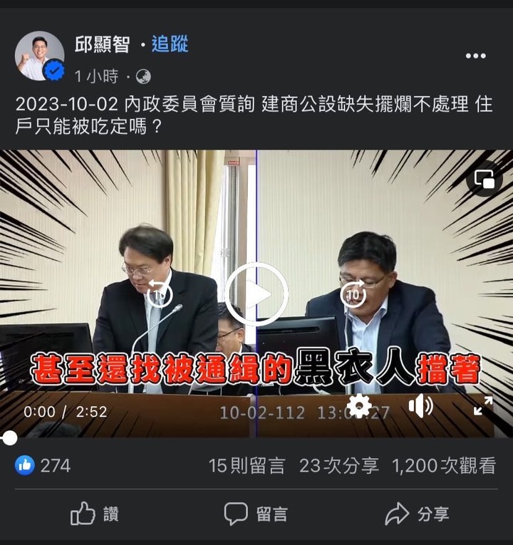 台中知名集團建案黑衣人之立委質詢內容