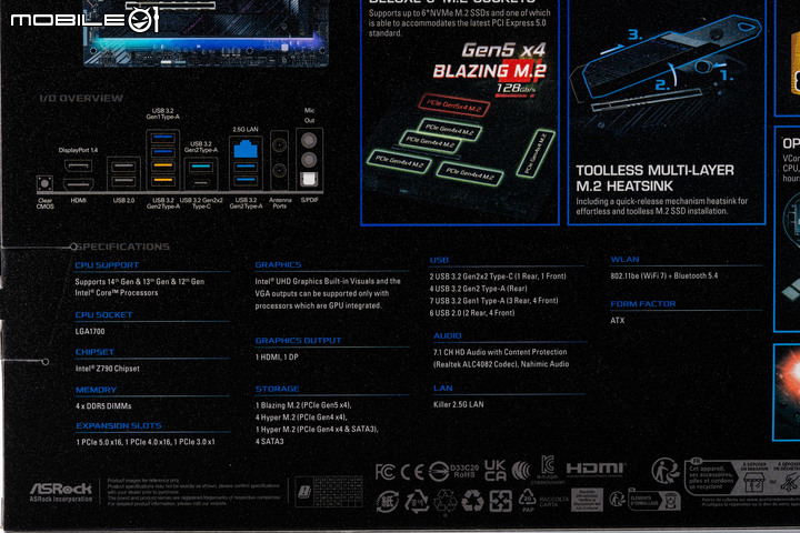 ASRock Phantom Gaming Z790 Nova WiFi 主機板開箱實測 真不鎖功耗搭 6 SSD 插槽設定的頂尖選擇