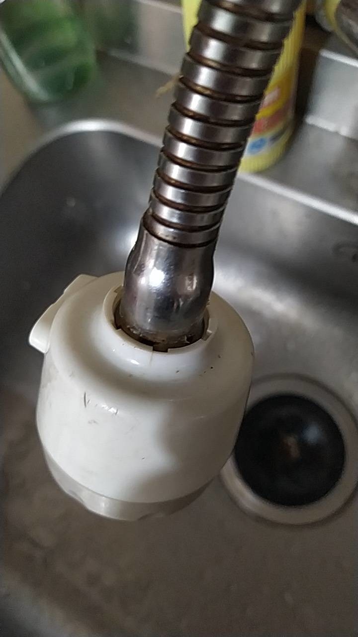 請問有人知照片中廚房水龍頭最前端的白色頭怎拆嗎? 謝謝