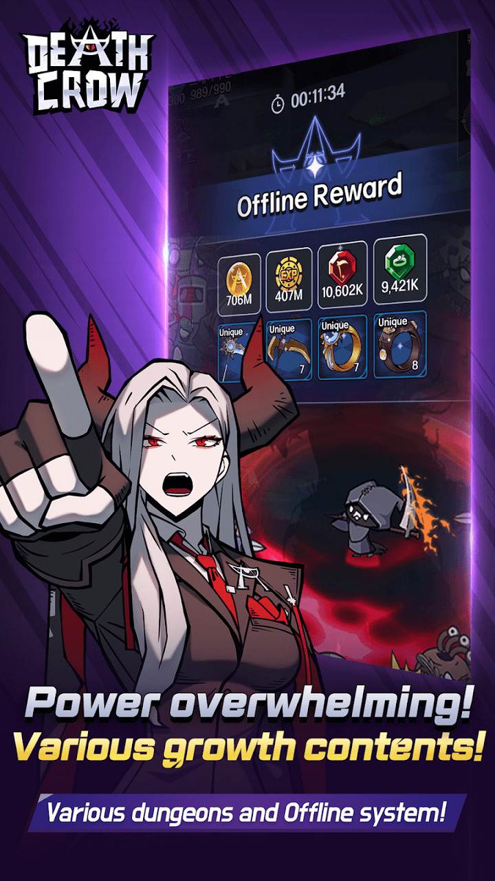 《死神克勞養成：放置型RPG》Death Crow : IDLE RPG 韓國放置類單人養成 RPG | 扮演烏鴉死神 淨化地球上腐敗的靈魂 完成主線任務 抽取鐮刀武器、飾品、技能
