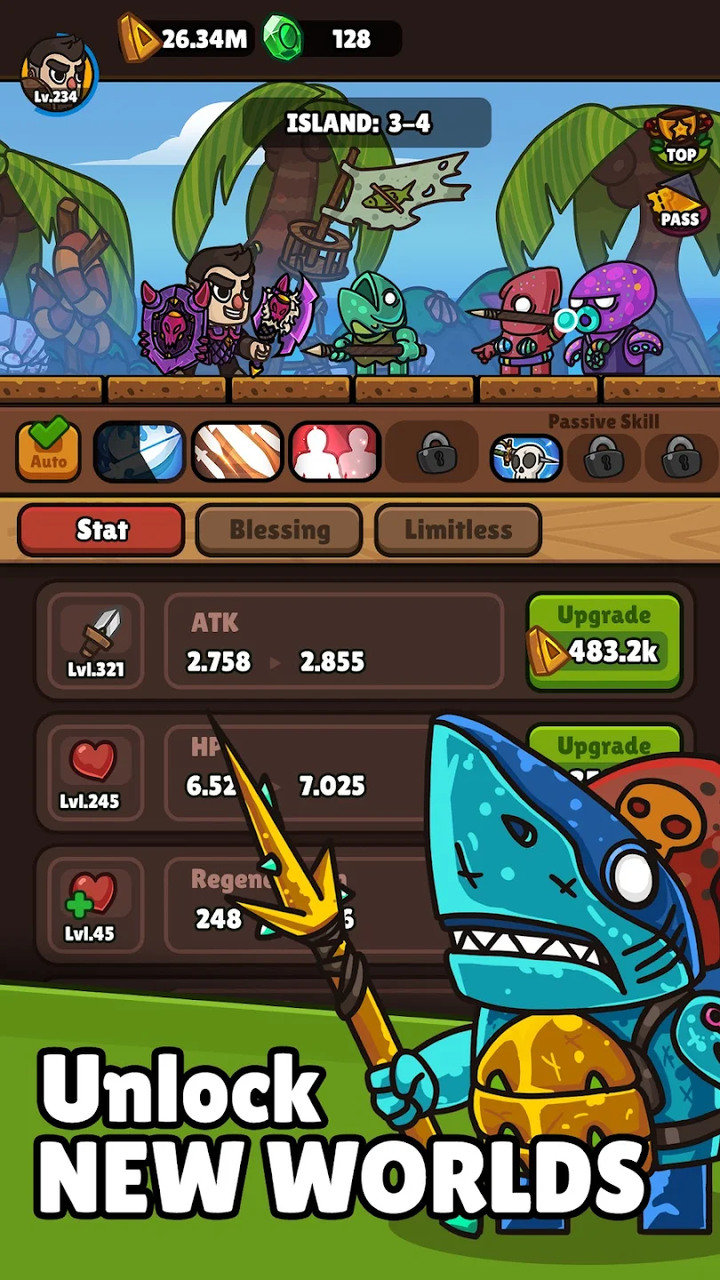 《閒置RPG冒險英雄》Idle RPG Adventure Hero 相當硬核的放置型 RPG 無主線任務 功能需要慢慢開啟 | 抽取裝備、技能、寵物 只能慢慢推進關卡 獲取資源