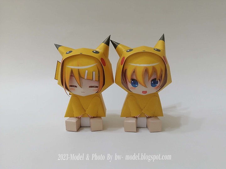 VOCALOID 鏡音鈴&連(皮卡丘 Ver.) 紙模型 製作 Paper Craft ペーパークラフト