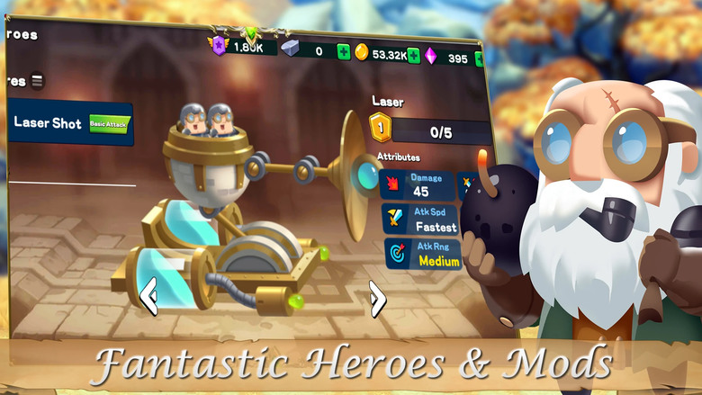 《Battle Towers - TD Royale RPG》皇家對戰塔防 中世紀魔法休閒塔防 | 升級戰車城堡 配置部件 召喚士兵、弓箭手、法師、大砲、激光 手動施放英雄技能 箭雨、冰暴冰凍敵人