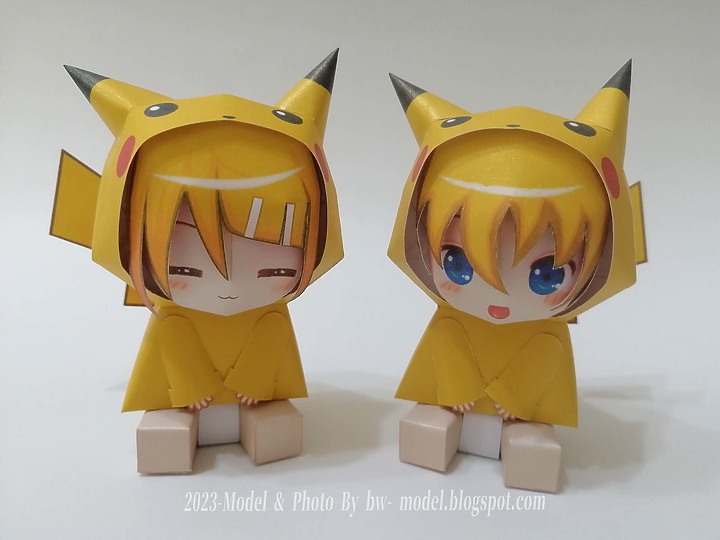 VOCALOID 鏡音鈴&連(皮卡丘 Ver.) 紙模型 製作 Paper Craft ペーパークラフト