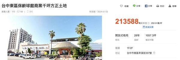 台中東區老牌保齡球館「還在營業中」地主天價21億求售