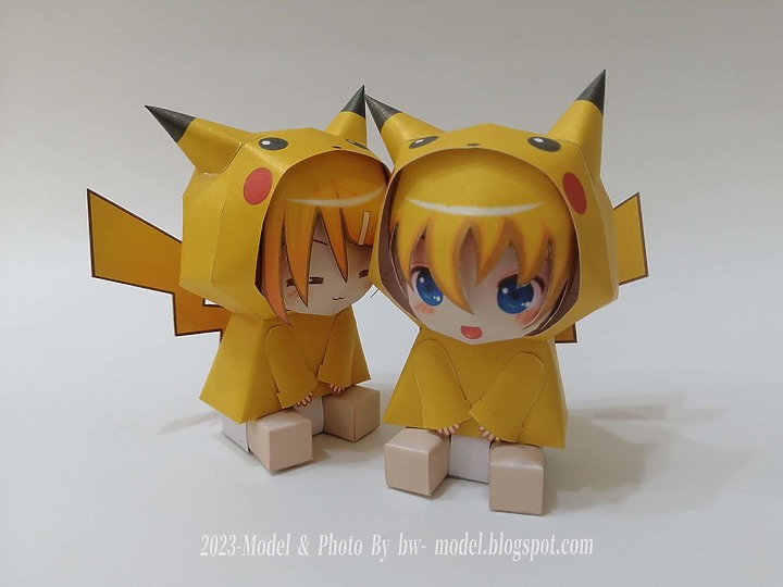 VOCALOID 鏡音鈴&連(皮卡丘 Ver.) 紙模型 製作 Paper Craft ペーパークラフト