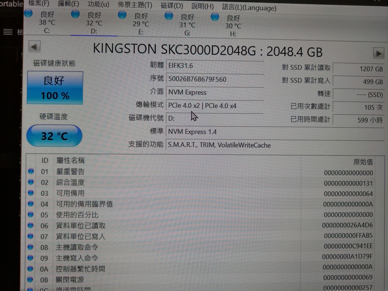 點我看大圖 【已解決】為何我的金士頓KC3000 2TB 只能跑Gen4x2 ??