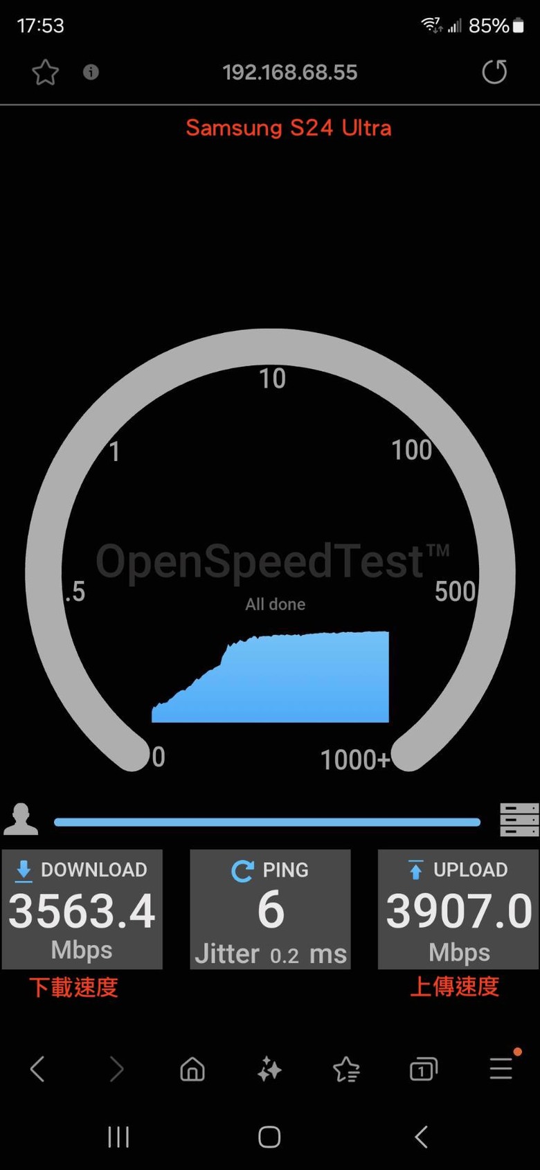 TP-Link BE85 WiFi 7 搭配S24 Ultra手機 終於跑滿中華2G/1G網速了