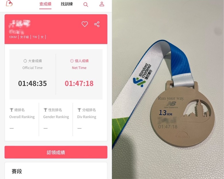 人生第一場13K渣打馬平安完賽