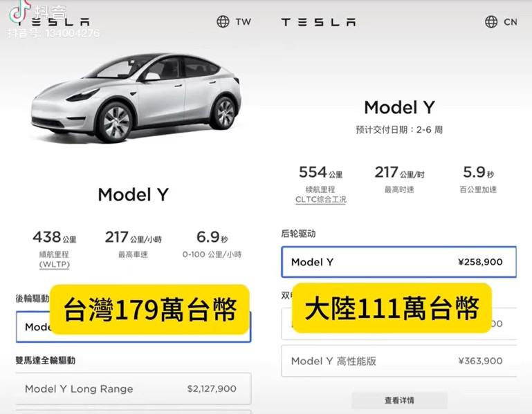 台灣與中國大陸車價比對