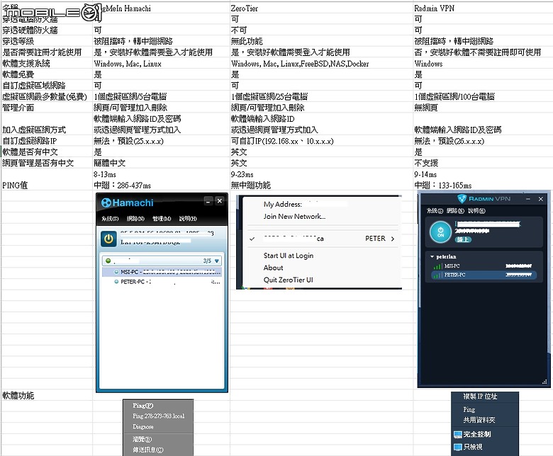 虛擬網路 LogMeIn Hamachi、ZeroTier、Radmin VPN 比較