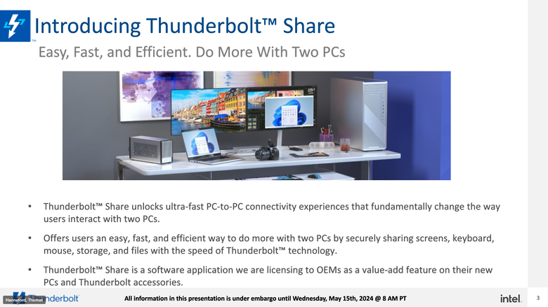Intel 推出 Thunderbolt Share 功能 只要一條連接線就能傳輸檔案、共享螢幕滑鼠鍵盤硬碟超方便