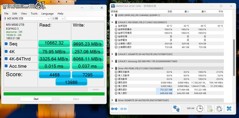點我看大圖 微星 SPATIUM M580 FROZR PCIe 5.0 固態硬碟實測 以大型散熱設計打造更快傳輸效能