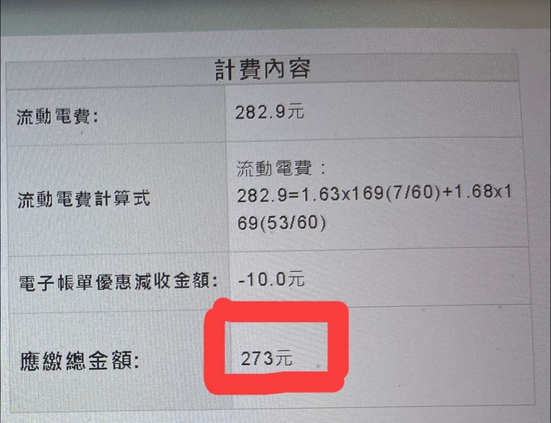 漲價後的最新一期電費(11306)