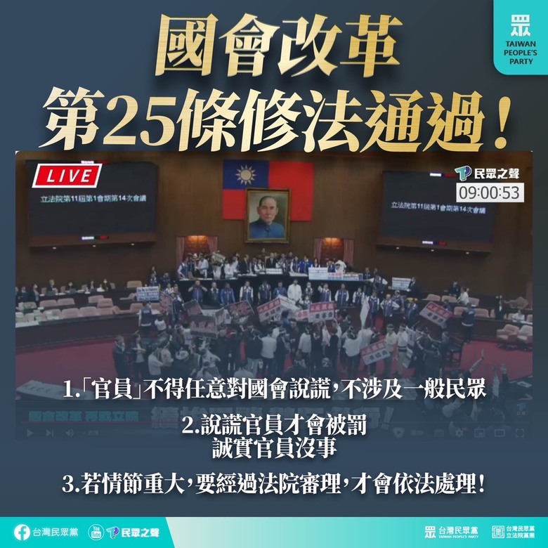 《立法院職權行使法》第25條通過！