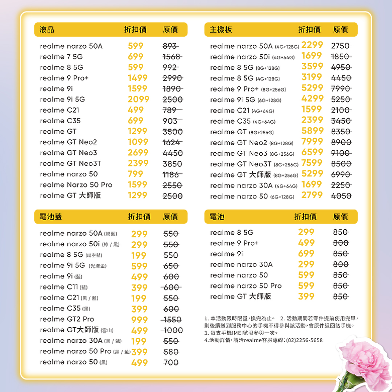 realme維修零件折扣