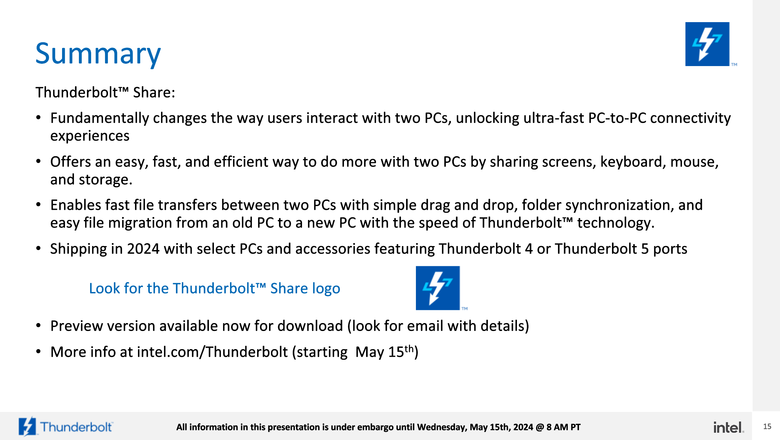Intel 推出 Thunderbolt Share 功能 只要一條連接線就能傳輸檔案、共享螢幕滑鼠鍵盤硬碟超方便