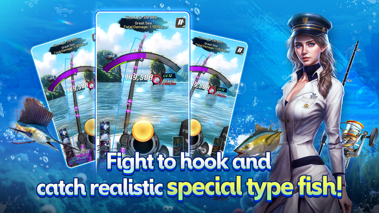 《世界釣魚》 World Fishing 5月16日 通知上架 釣魚遊戲結合韓國放置型 RPG 的養成模式 | 環遊世界 捕捉各種新奇多樣的魚 體驗成長的樂趣 收集數百種魚類 透過圖鑒不斷成長