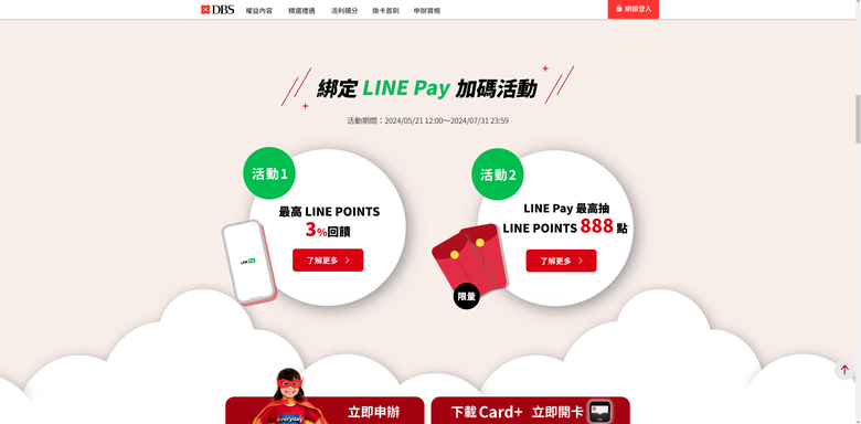 【YC開卡 <星展銀行 Everyday威士卡>】最高享3%Line Points回饋+限量最高888點大禮包