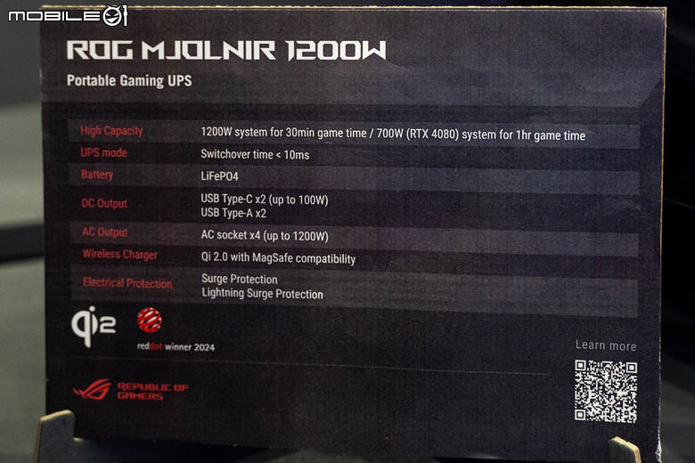 【Computex2024】ROG 展示 MJOLNIR 1200W UPS 兼戶外電源 表示可供 RTX 4080 等級 PC 一小時遊戲使用時間