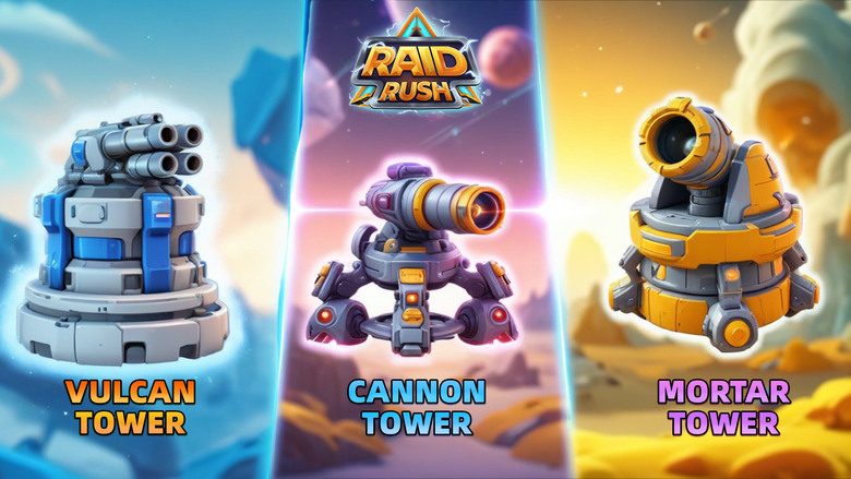 《雷霆來襲:塔防》 Raid Rush: Tower Defense TD 獨特的塔防遊戲 可自由制定延伸道路與擴展土地 | 構築戰鬥牌組 策略布陣砲塔 Roguelike 隨機三選一 砲塔牌組