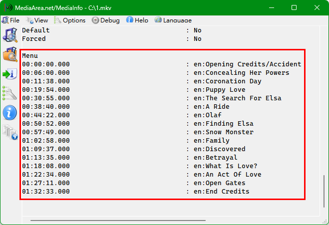 如何用 MediaInfo 取出 影片章節