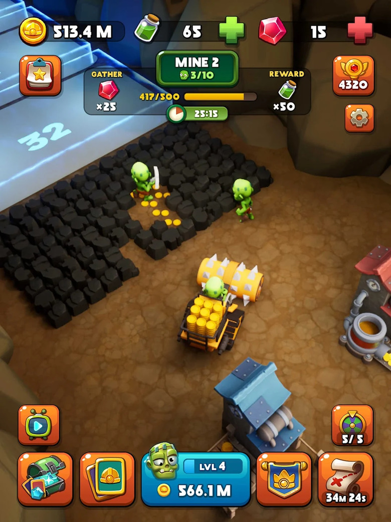 《Idle Zombie Miner: Gold Tycoon》 放置殭屍礦工:黃金大亨 招募殭屍 合併升級 擴展領域 挖礦賺錢 | 解鎖更多的設施 快速收益金幣 探索未知領域 登上大亨寶座