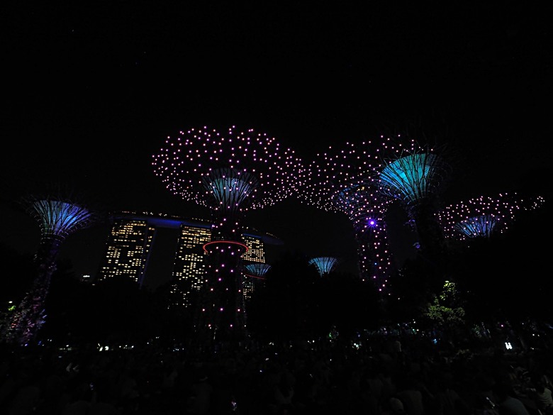 濱海灣花園 雲霧林(Cloud Forest)、花穹(Flower Dome) 及《莫內印象(Impressions of Monet)》特展、擎天樹叢(Supertree Grove)的《花園狂想曲(Garden Rhapsody)》聲光秀、遊園導覽車(Audio Tour)、Jurassic Nest FoodHall中的Hawker Chan燒肉飯，及金沙酒店《幻彩生輝(Spectra- A Light and Water)》燈光秀 — 赤道三國文化休閒行旅 之 新加坡篇 第五回 濱海灣花園