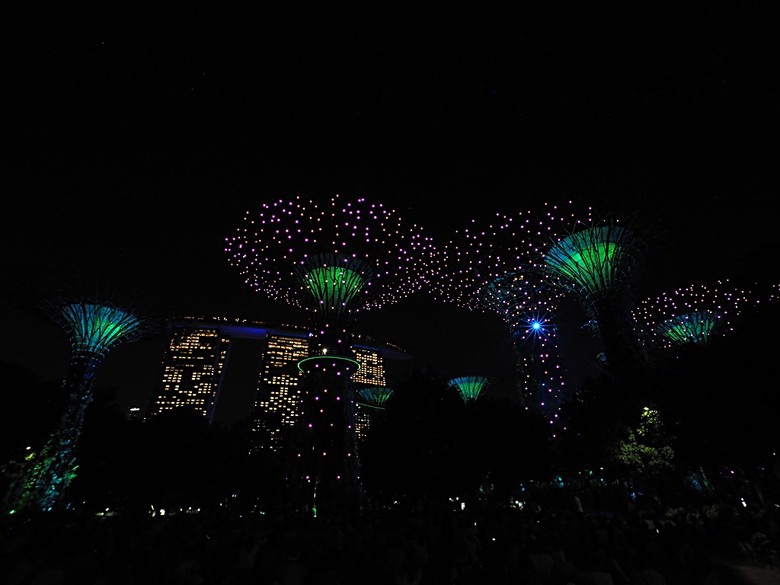 濱海灣花園 雲霧林(Cloud Forest)、花穹(Flower Dome) 及《莫內印象(Impressions of Monet)》特展、擎天樹叢(Supertree Grove)的《花園狂想曲(Garden Rhapsody)》聲光秀、遊園導覽車(Audio Tour)、Jurassic Nest FoodHall中的Hawker Chan燒肉飯，及金沙酒店《幻彩生輝(Spectra- A Light and Water)》燈光秀 — 赤道三國文化休閒行旅 之 新加坡篇 第五回 濱海灣花園