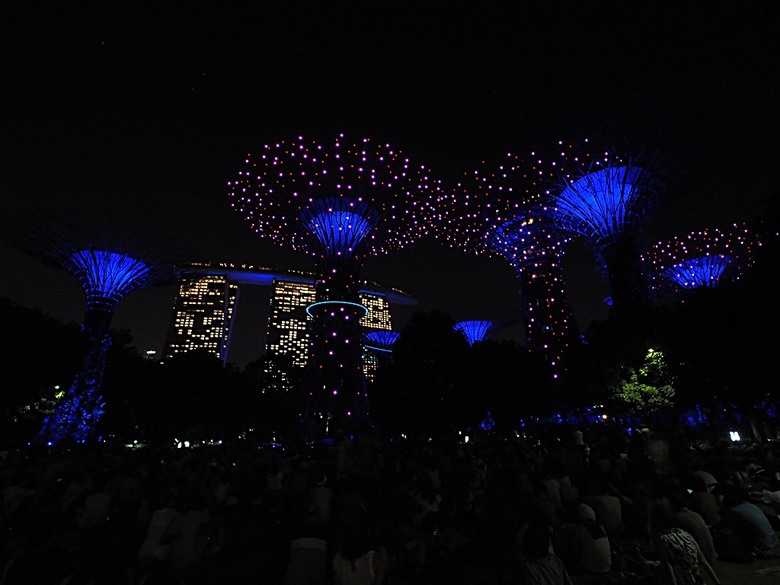 濱海灣花園 雲霧林(Cloud Forest)、花穹(Flower Dome) 及《莫內印象(Impressions of Monet)》特展、擎天樹叢(Supertree Grove)的《花園狂想曲(Garden Rhapsody)》聲光秀、遊園導覽車(Audio Tour)、Jurassic Nest FoodHall中的Hawker Chan燒肉飯，及金沙酒店《幻彩生輝(Spectra- A Light and Water)》燈光秀 — 赤道三國文化休閒行旅 之 新加坡篇 第五回 濱海灣花園