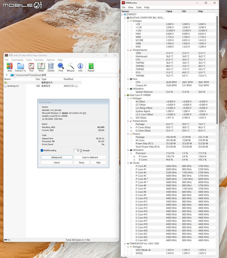 點我看大圖 Intel 新修正 0x129 微碼 BIOS feat i9-14900K 處理器快速測試 與舊版 BIOS 相比差了多少?