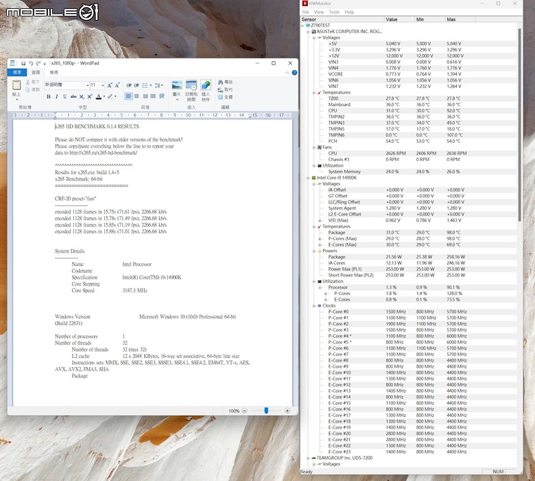 Intel 新修正 0x129 微碼 BIOS feat i9-14900K 處理器快速測試 與舊版 BIOS 相比差了多少？