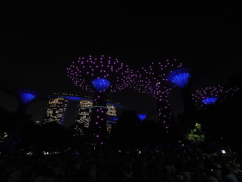 濱海灣花園 雲霧林(Cloud Forest)、花穹(Flower Dome) 及《莫內印象(Impressions of Monet)》特展、擎天樹叢(Supertree Grove)的《花園狂想曲(Garden Rhapsody)》聲光秀、遊園導覽車(Audio Tour)、Jurassic Nest FoodHall中的Hawker Chan燒肉飯，及金沙酒店《幻彩生輝(Spectra- A Light and Water)》燈光秀 — 赤道三國文化休閒行旅 之 新加坡篇 第五回 濱海灣花園