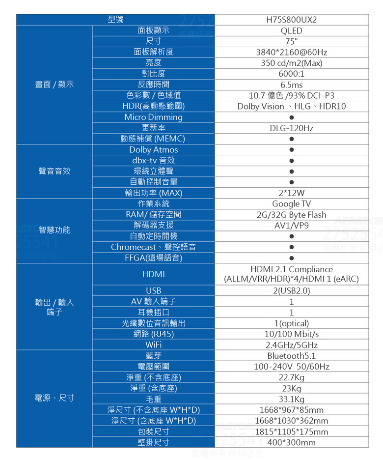 Payeasy 75吋電視選擇(內有選手)