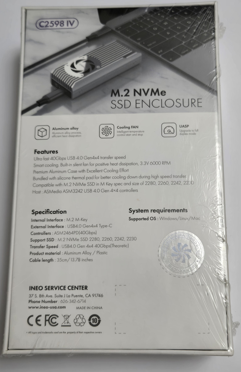【開箱簡測】ineo C2598 IV Type C M.2 2280 NVMe USB4 外接盒效能簡測 (圖多)