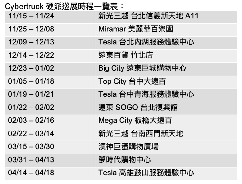 Tesla Cybertruck 全台巡展正式啟動、即日起至2025年4月18日共13站點巡迴展示!