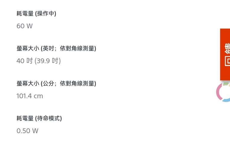 詢問電視螢幕耗電量問題