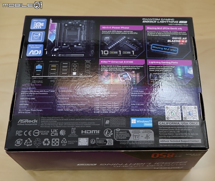點我看大圖 規格升級 AM5 ITX 新兵 ASRock 華擎 B850I Lightning WiFi ITX 開箱