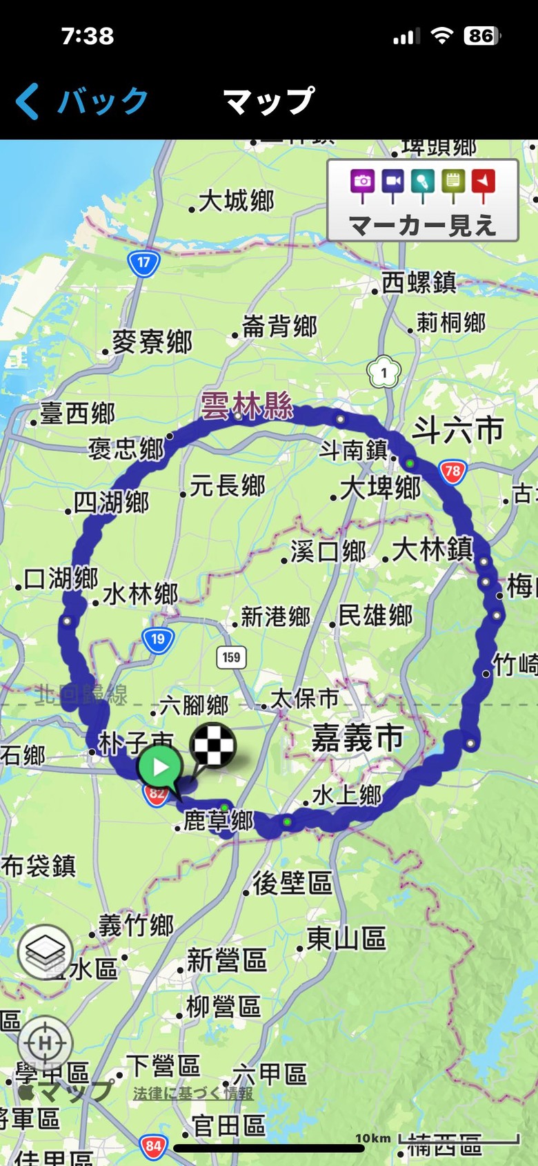 2022/1/15 雲林、嘉義畫圓，地球是圓的BMC gpsart