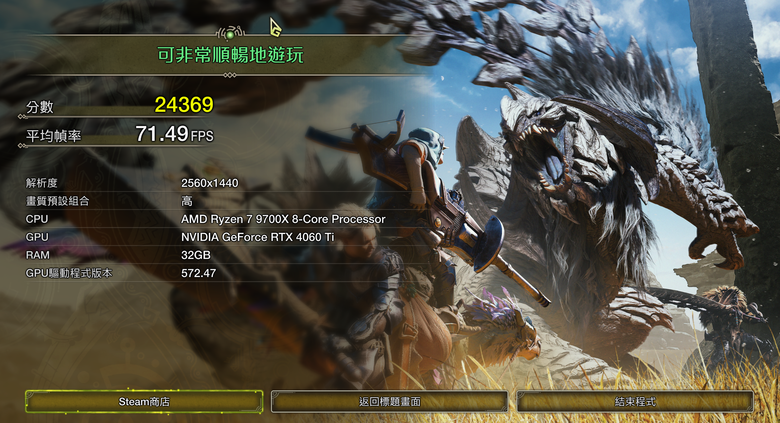 RTX 4060 TI 8G跑魔物獵人荒野