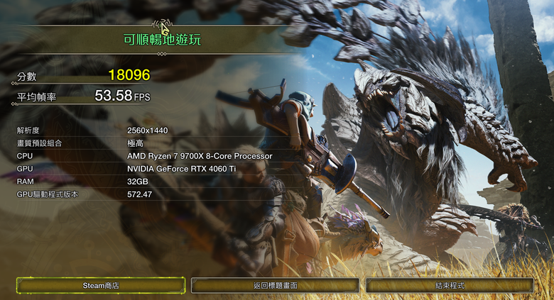 RTX 4060 TI 8G跑魔物獵人荒野